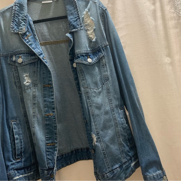Distressed Oversized Denim Jacket - Picture 3 of 14